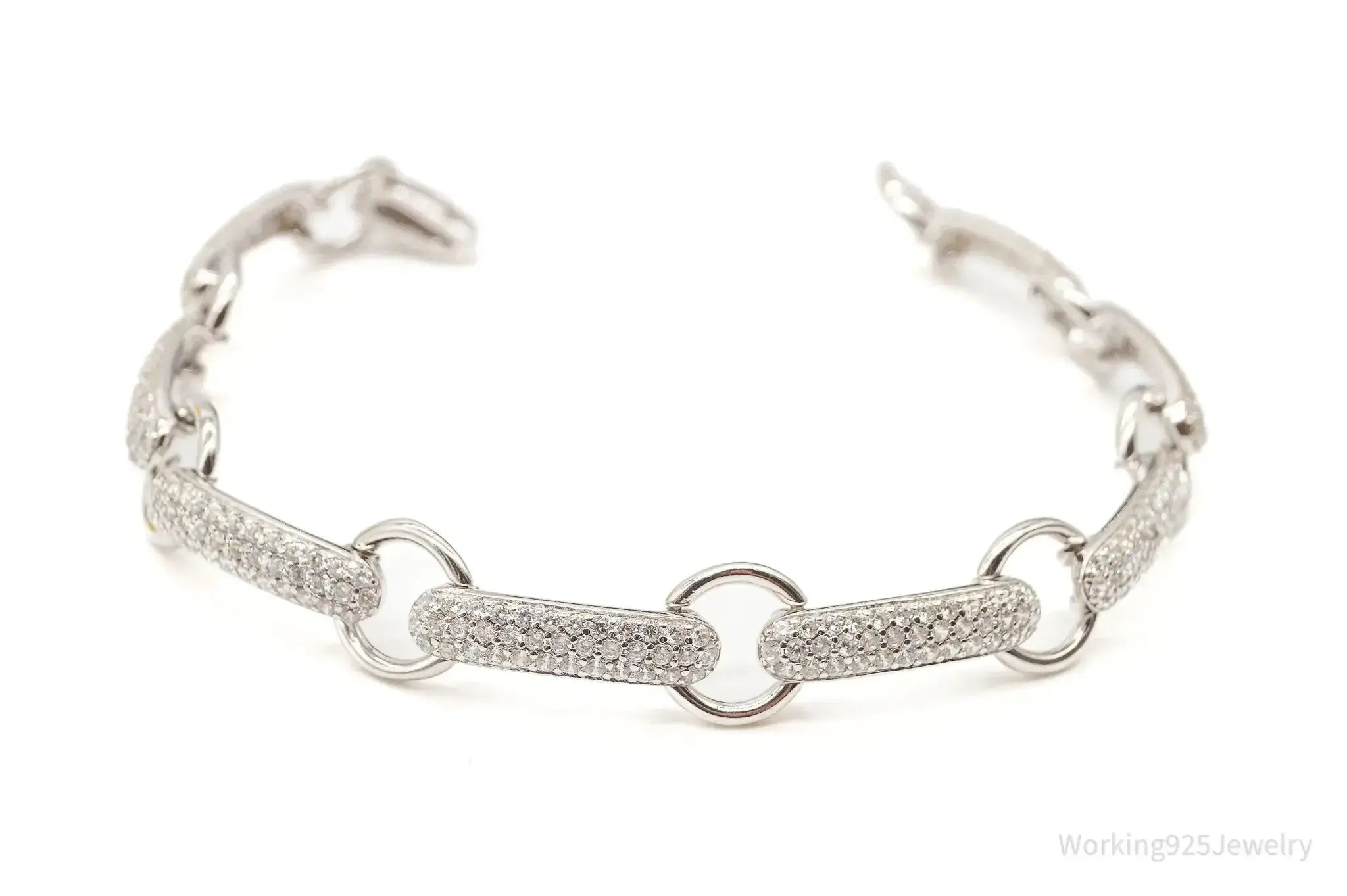 Vintage Designer Cubic Zirconia Open Link Sterling Silver Bracelet - Plush Fashion Hub