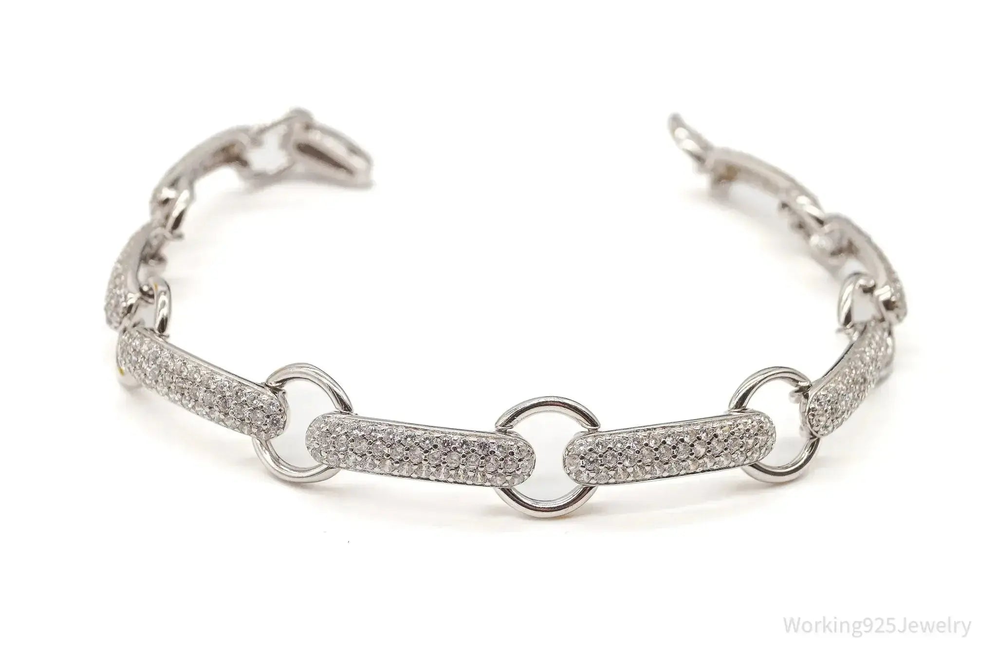 Vintage Designer Cubic Zirconia Open Link Sterling Silver Bracelet - Plush Fashion Hub