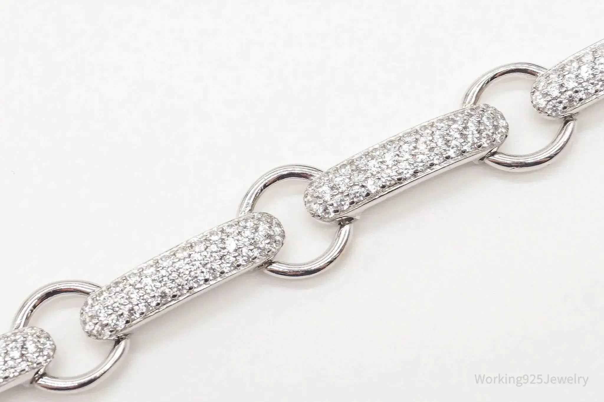 Vintage Designer Cubic Zirconia Open Link Sterling Silver Bracelet - Plush Fashion Hub