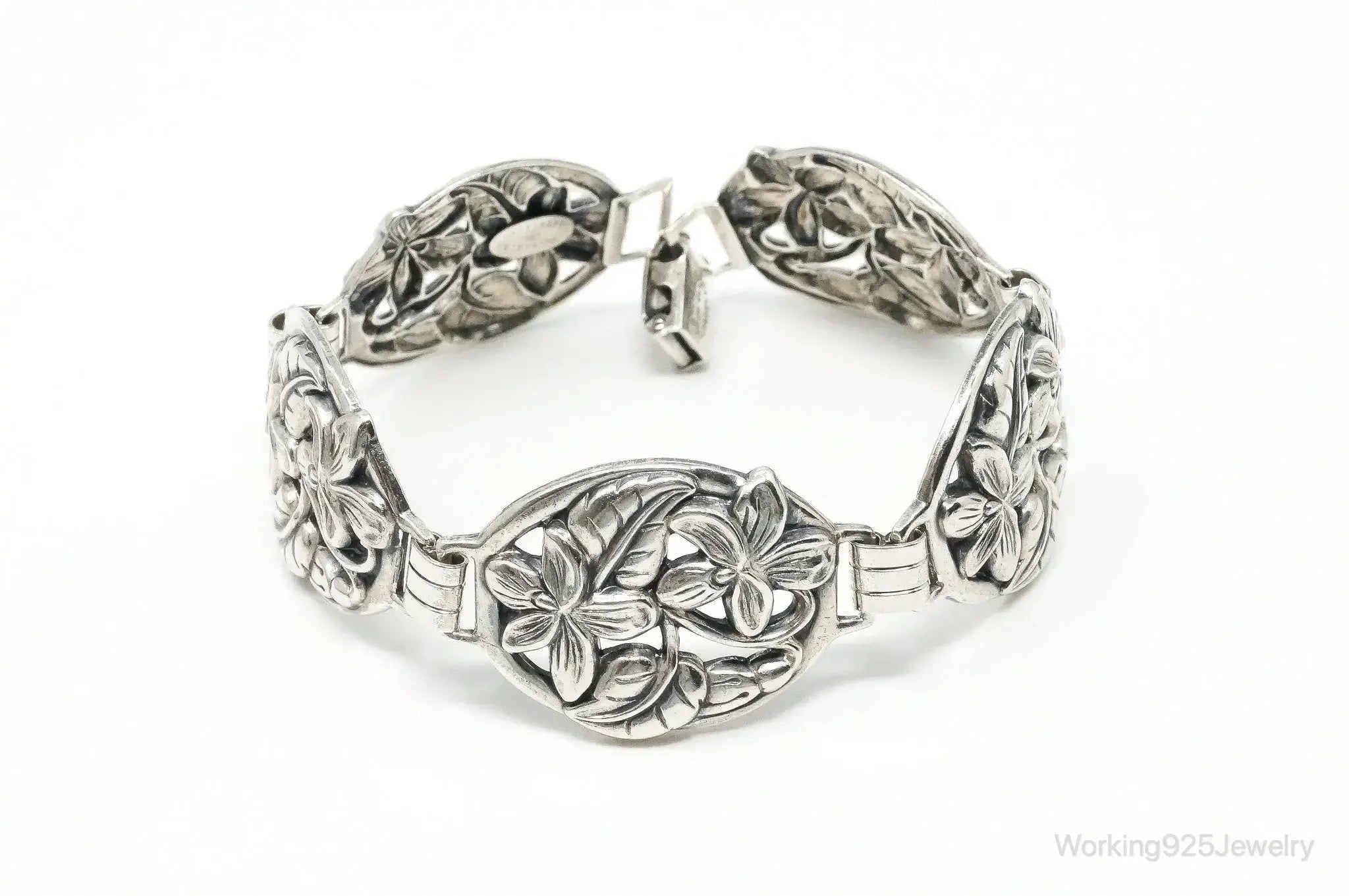 Vintage Designer Danecraft Floral Panels Sterling Silver Bracelet - Plush Fashion Hub