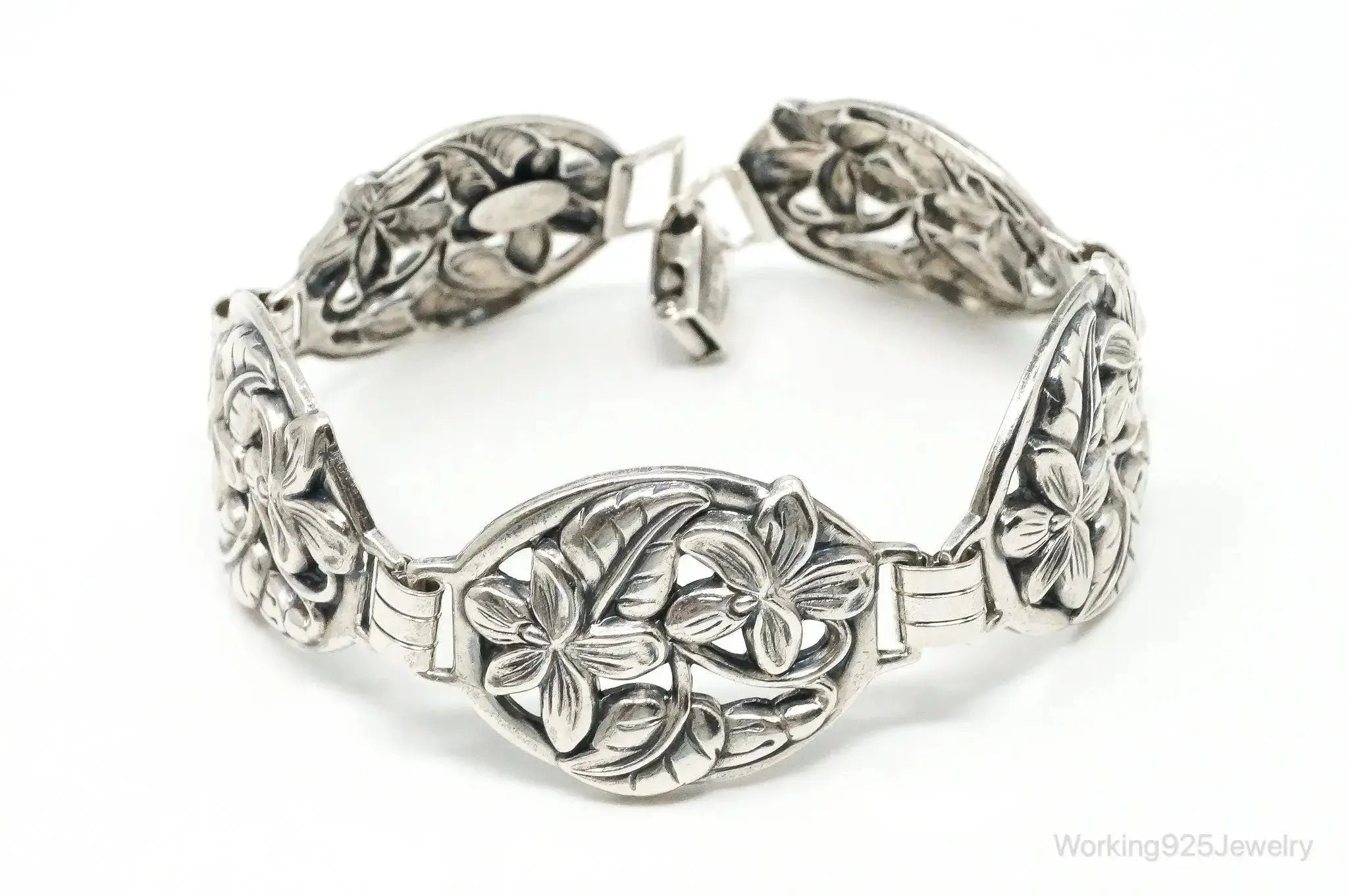 Vintage Designer Danecraft Floral Panels Sterling Silver Bracelet - Plush Fashion Hub