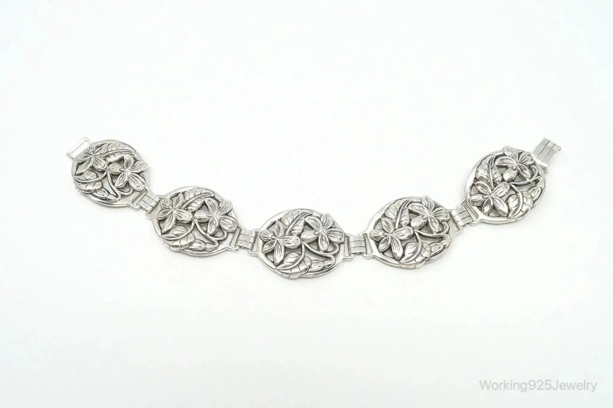 Vintage Designer Danecraft Floral Panels Sterling Silver Bracelet - Plush Fashion Hub