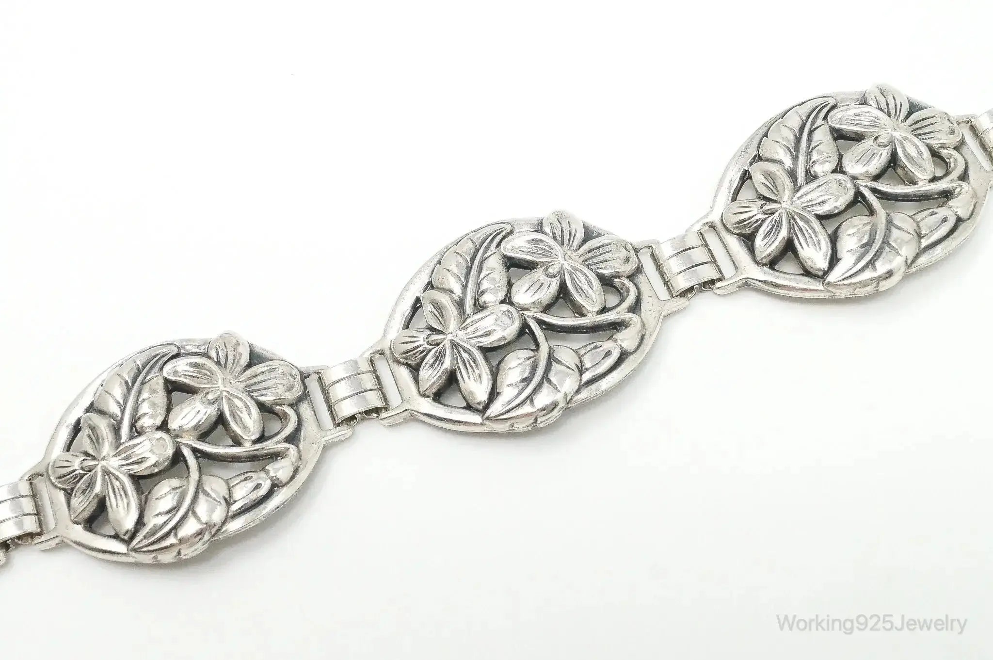 Vintage Designer Danecraft Floral Panels Sterling Silver Bracelet - Plush Fashion Hub