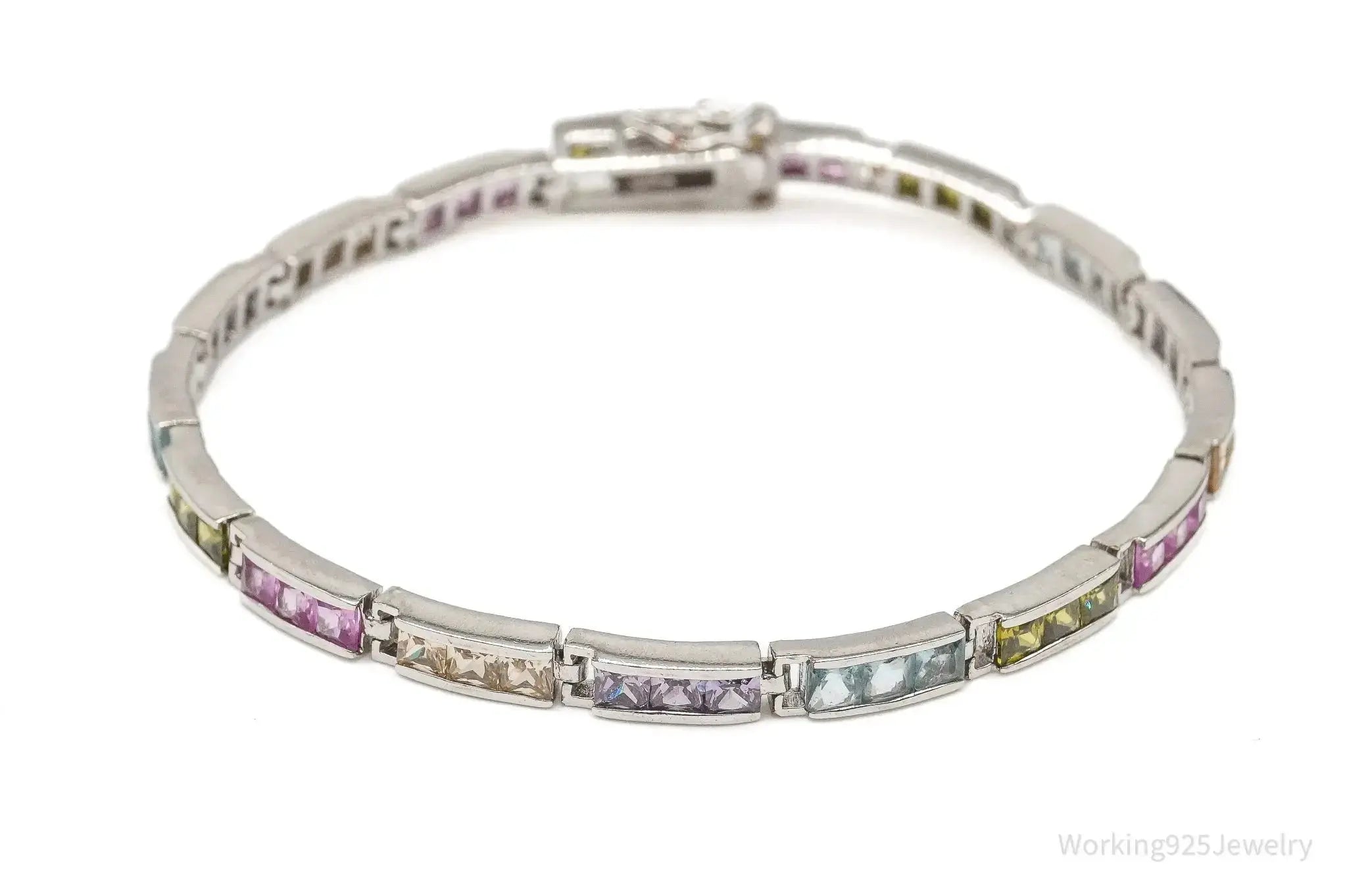 Vintage Designer FAS Multi Gemstone Sterling Silver Plated Bracelet - Plush Fashion Hub