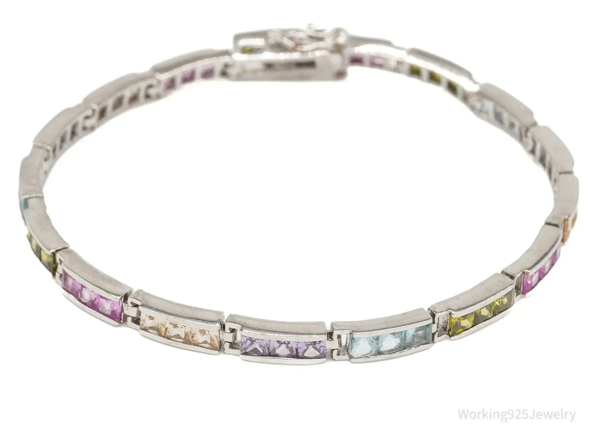 Vintage Designer FAS Multi Gemstone Sterling Silver Plated Bracelet - Plush Fashion Hub