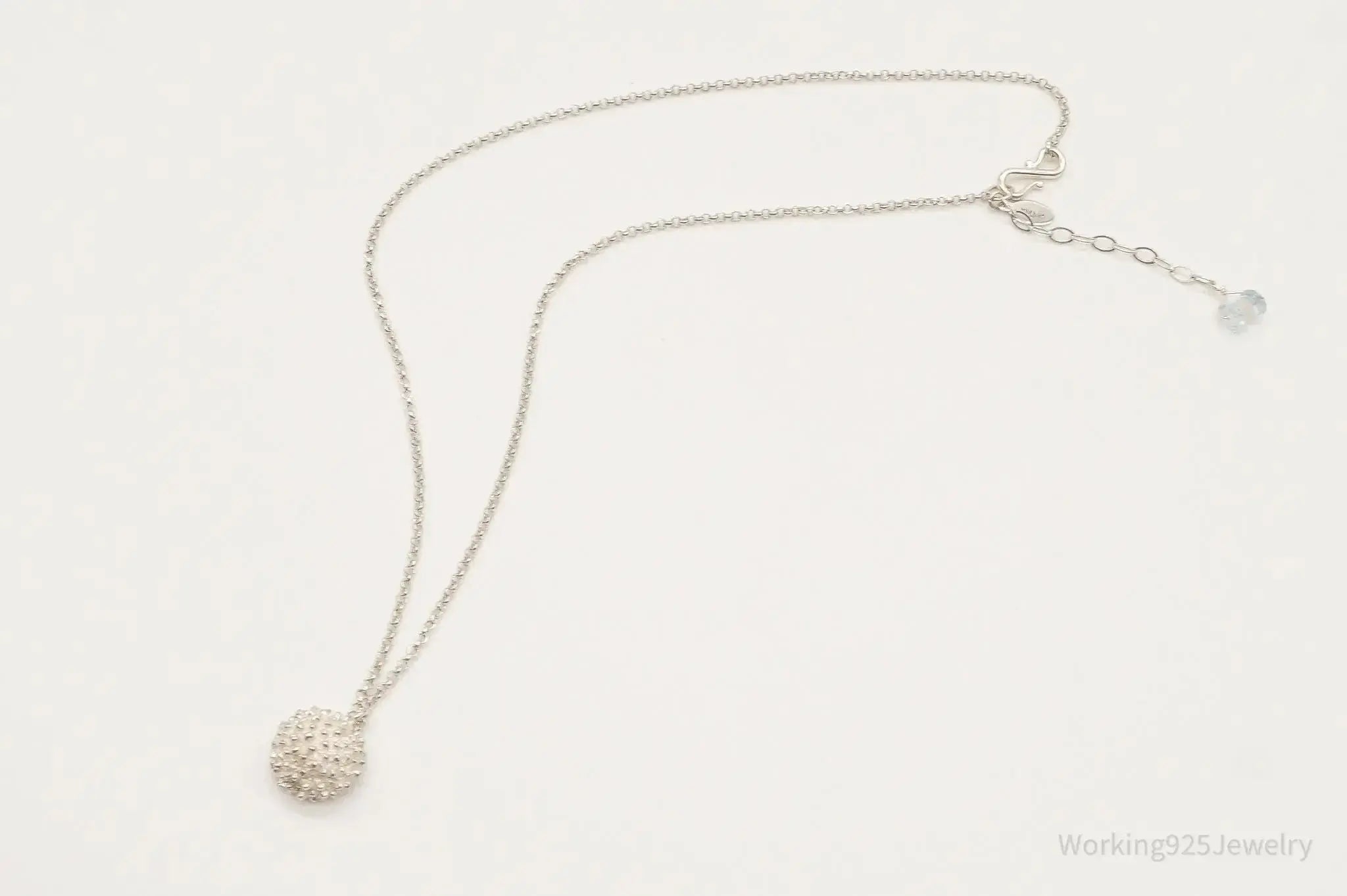 Vintage Designer ML Modernist Blue Topaz Quartz Sterling Silver Chain Necklace - Plush Fashion Hub