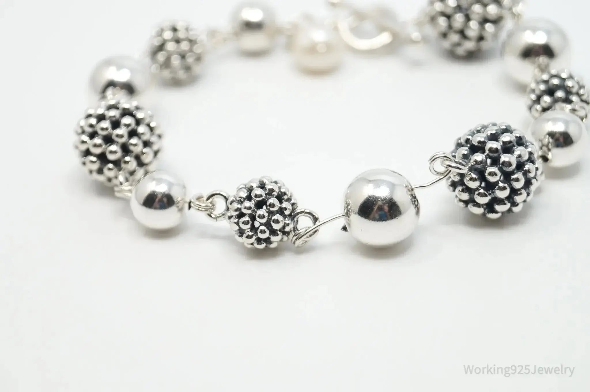 Vintage Designer Michael Dawkins Pearl Spotted Ball Sterling Silver Bracelet - Plush Fashion Hub