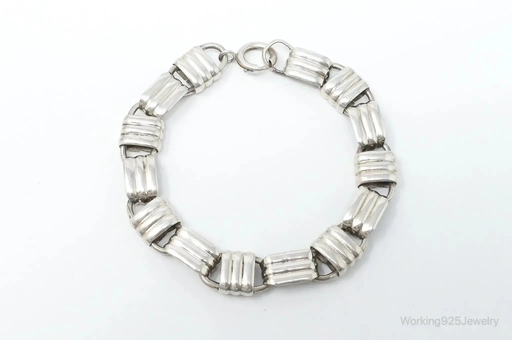 Vintage Designer Napier Modern Large Links Sterling Silver Bracelet - Plush Fashion Hub