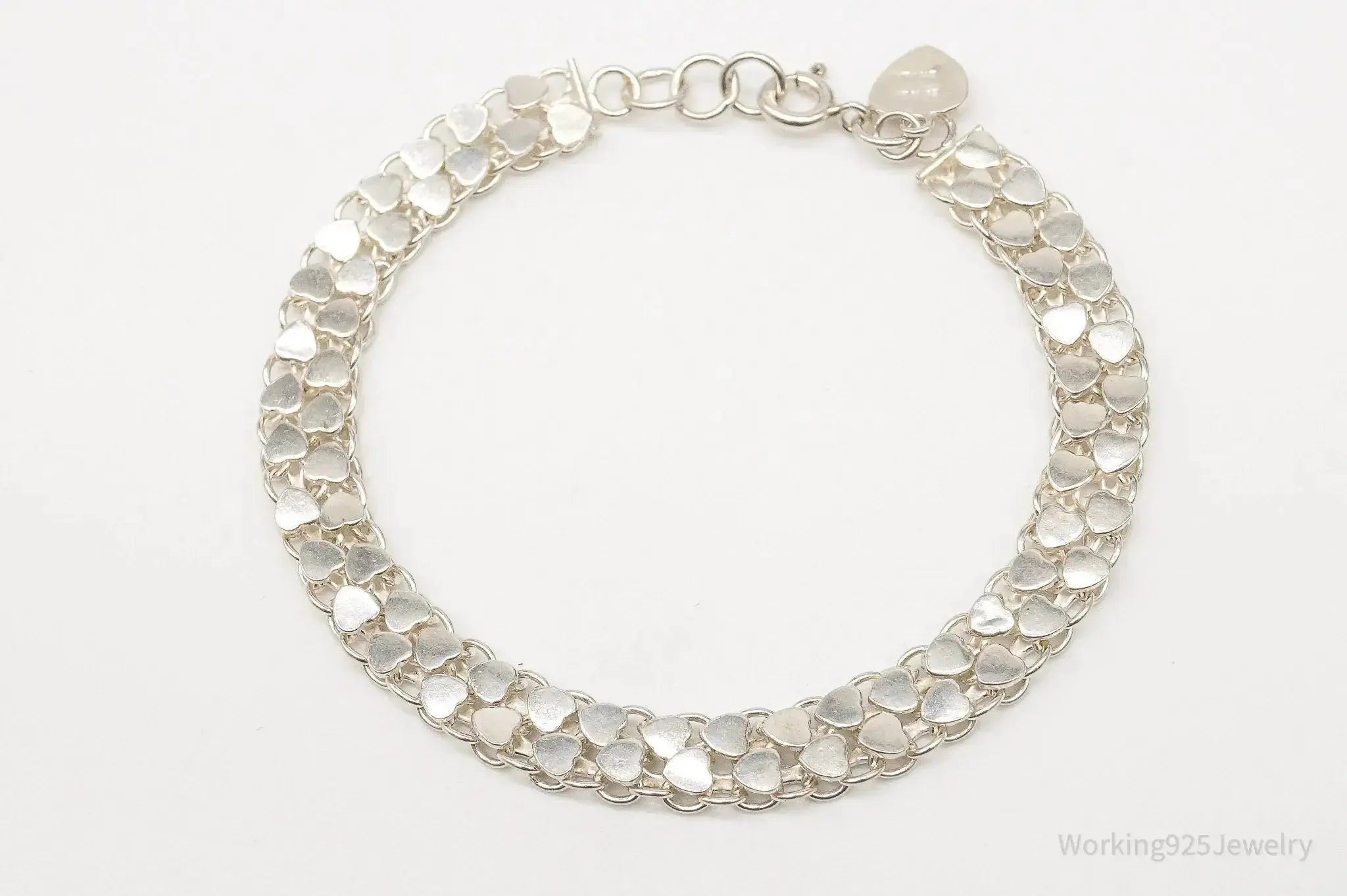 Vintage Hearts Mesh Chain Link Silver Bracelet - Plush Fashion Hub