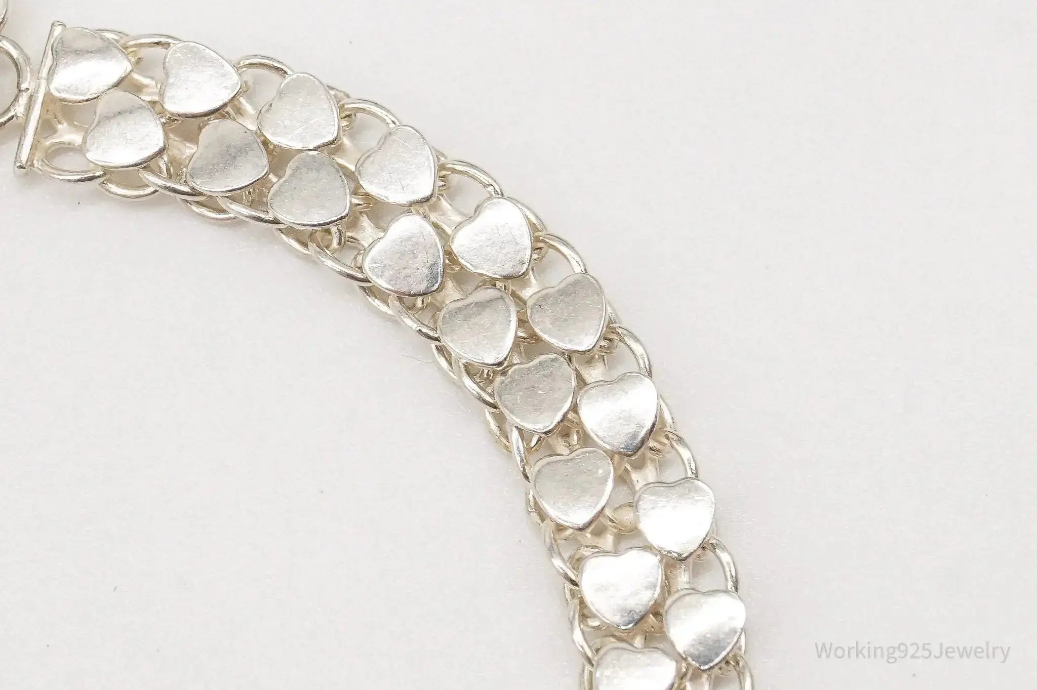 Vintage Hearts Mesh Chain Link Silver Bracelet - Plush Fashion Hub