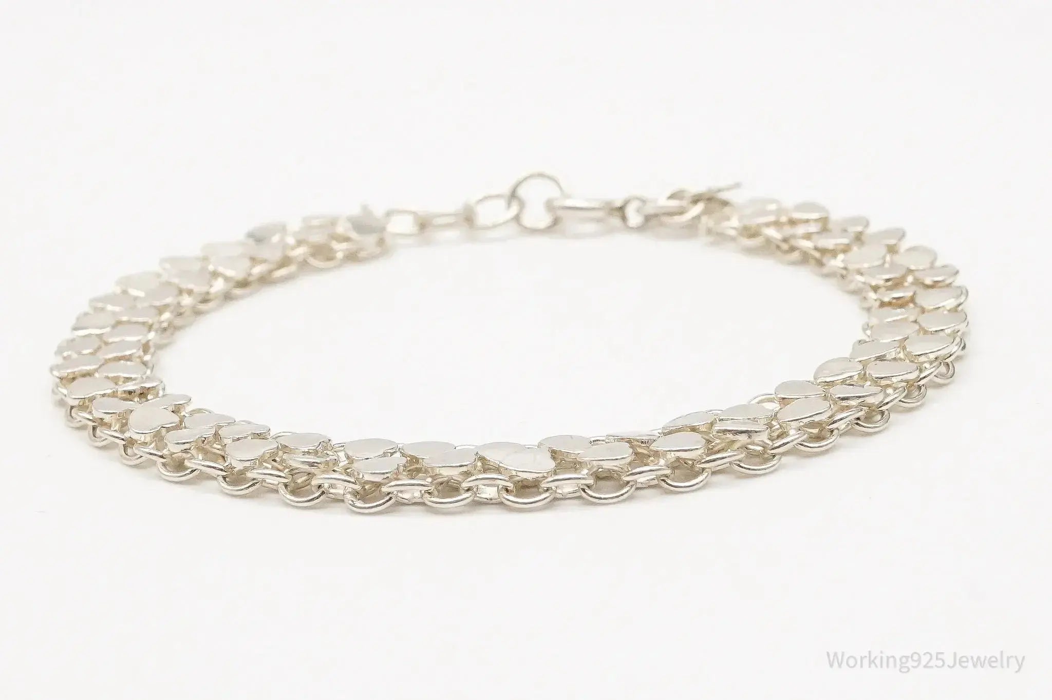 Vintage Hearts Mesh Chain Link Silver Bracelet - Plush Fashion Hub