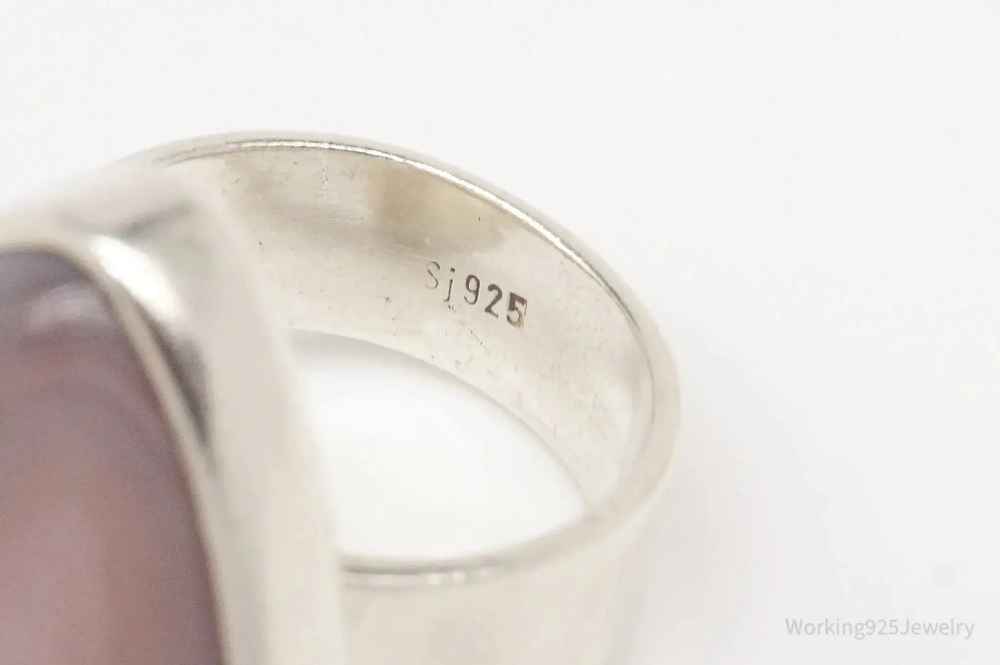 Vintage Lace Agate Sterling Silver Ring - Size 8.5 Adjustable - Plush Fashion Hub