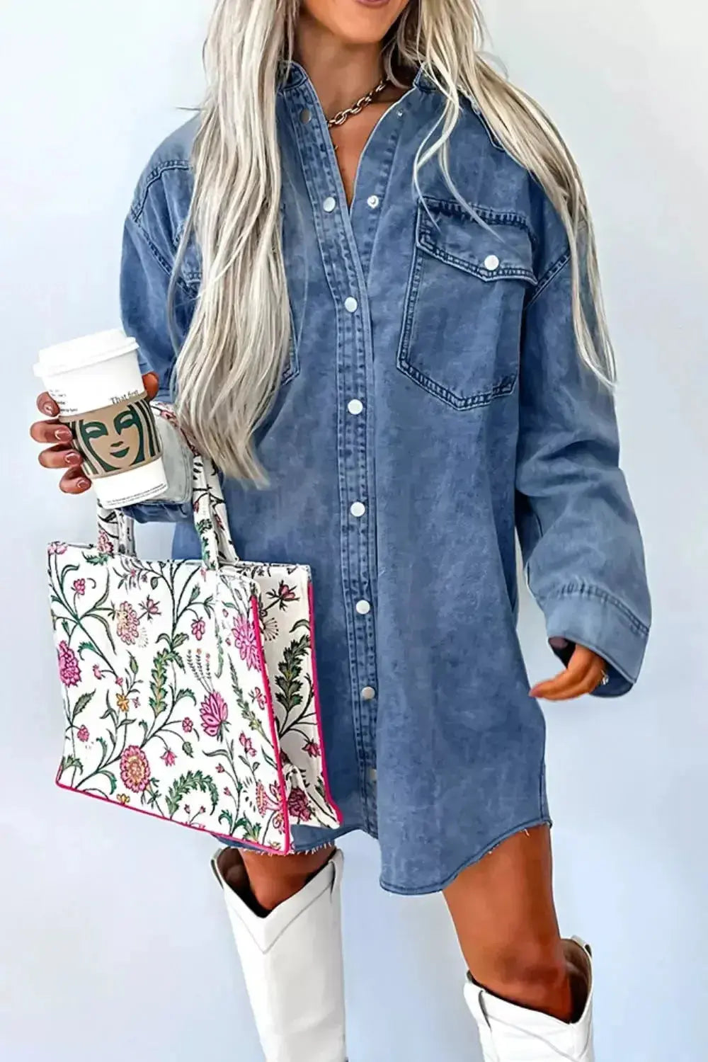 Vintage Wash Button-Down Denim Dress - Plush Fashion Hub