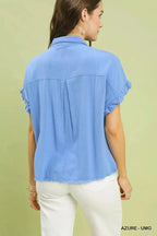 Umgee Washed Linen Blend Smocked Shirt - Plush Fashion Hub