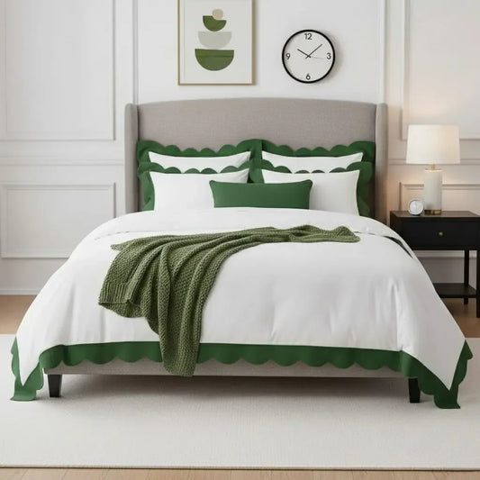 Wavy Applique Embroidery Cotton Duvet Cover Set - Plush Fashion Hub