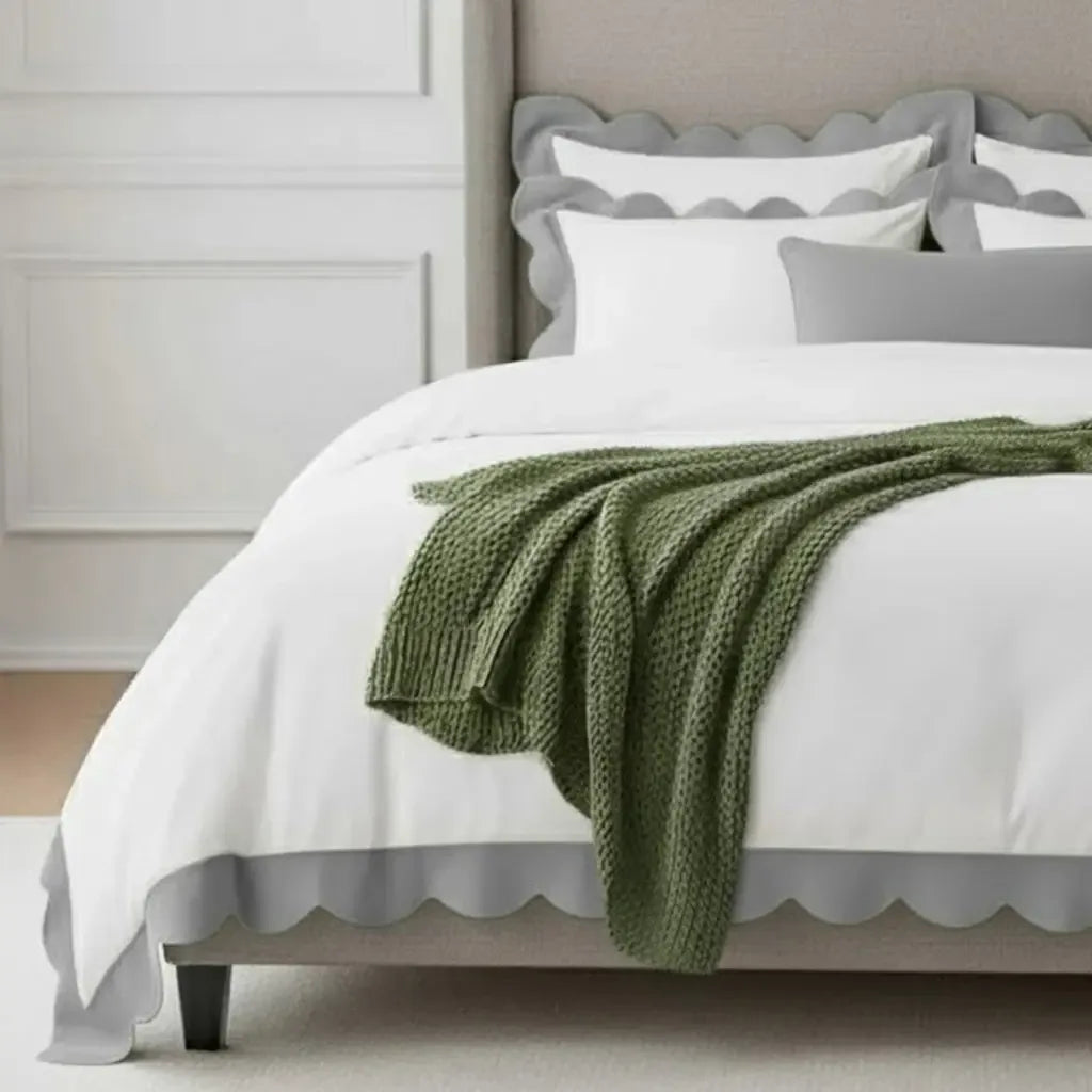 Wavy Applique Embroidery Cotton Duvet Cover Set - Plush Fashion Hub