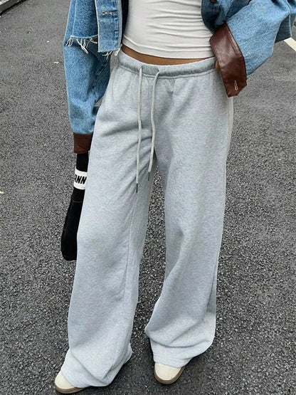 Wide Leg Sweatpants with Drawstring - Plush Fashion Hub