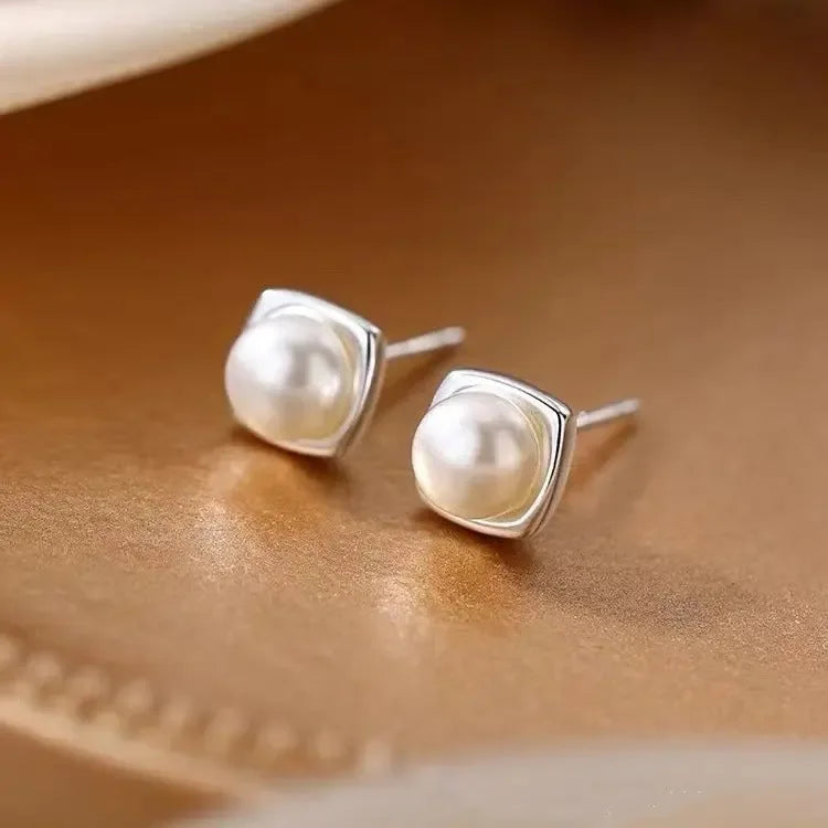 Women's 925 Sterling Silver Needle Pearl Earrings - Plush Fashion Hub