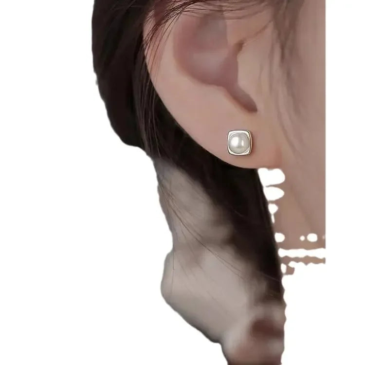 Women's 925 Sterling Silver Needle Pearl Earrings - Plush Fashion Hub