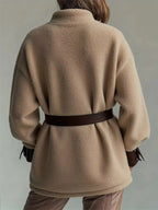 Leather Trim Sherpa Outerwear with Pockets - Plush Fashion Hub