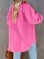 Button Down Raw Hem Denim Jacket - Plush Fashion Hub