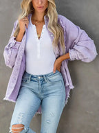Button Down Raw Hem Denim Jacket - Plush Fashion Hub