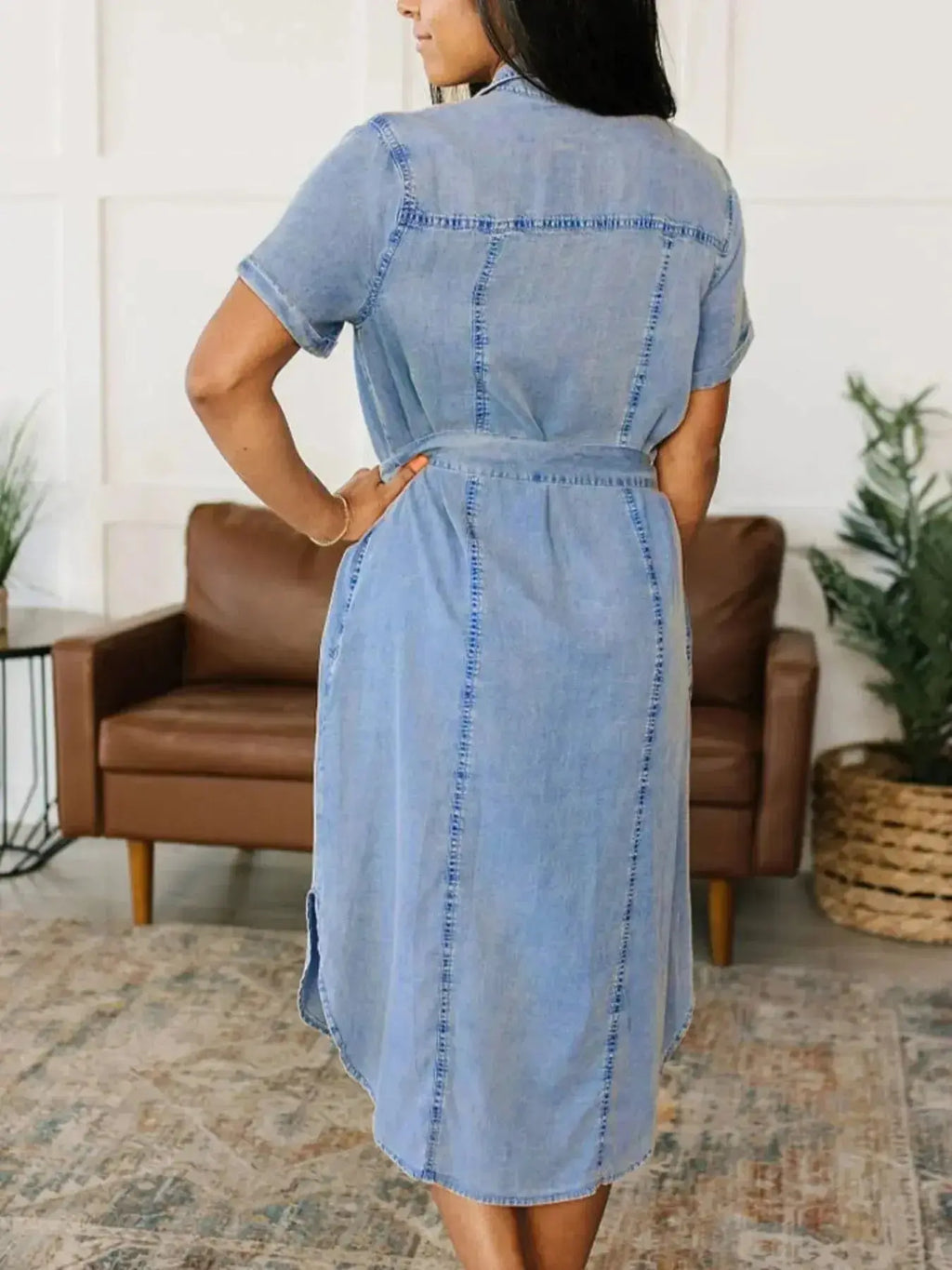 Button Front Short Sleeve Denim Dress - Plush Fashion Hub