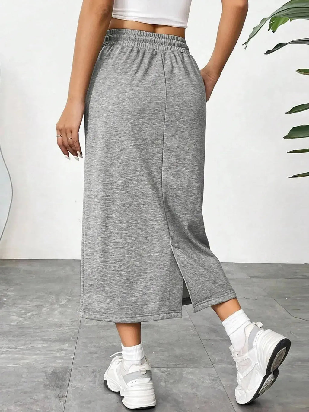 Slit Drawstring Midi Skirt - Plush Fashion Hub