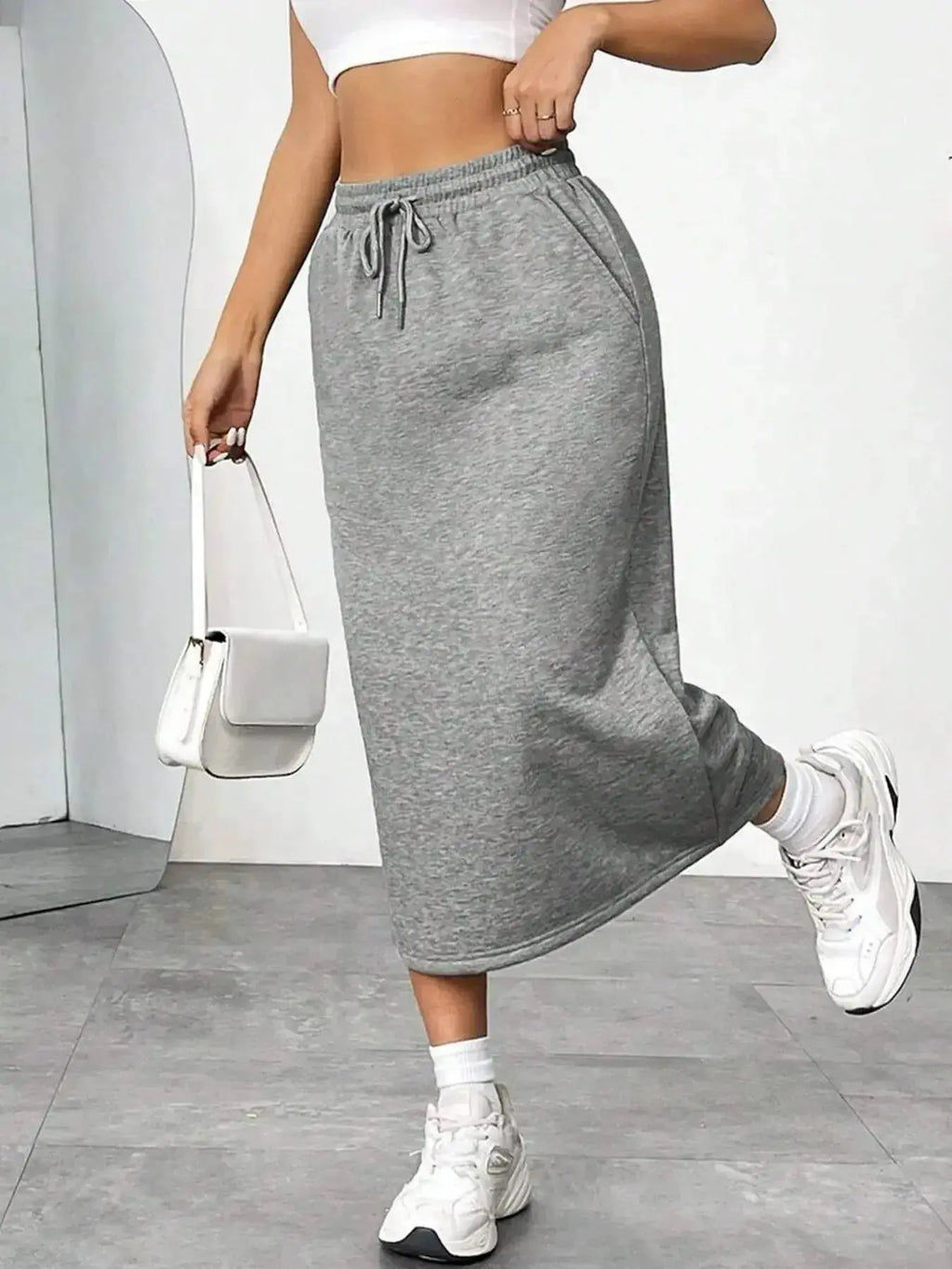 Slit Drawstring Midi Skirt - Plush Fashion Hub