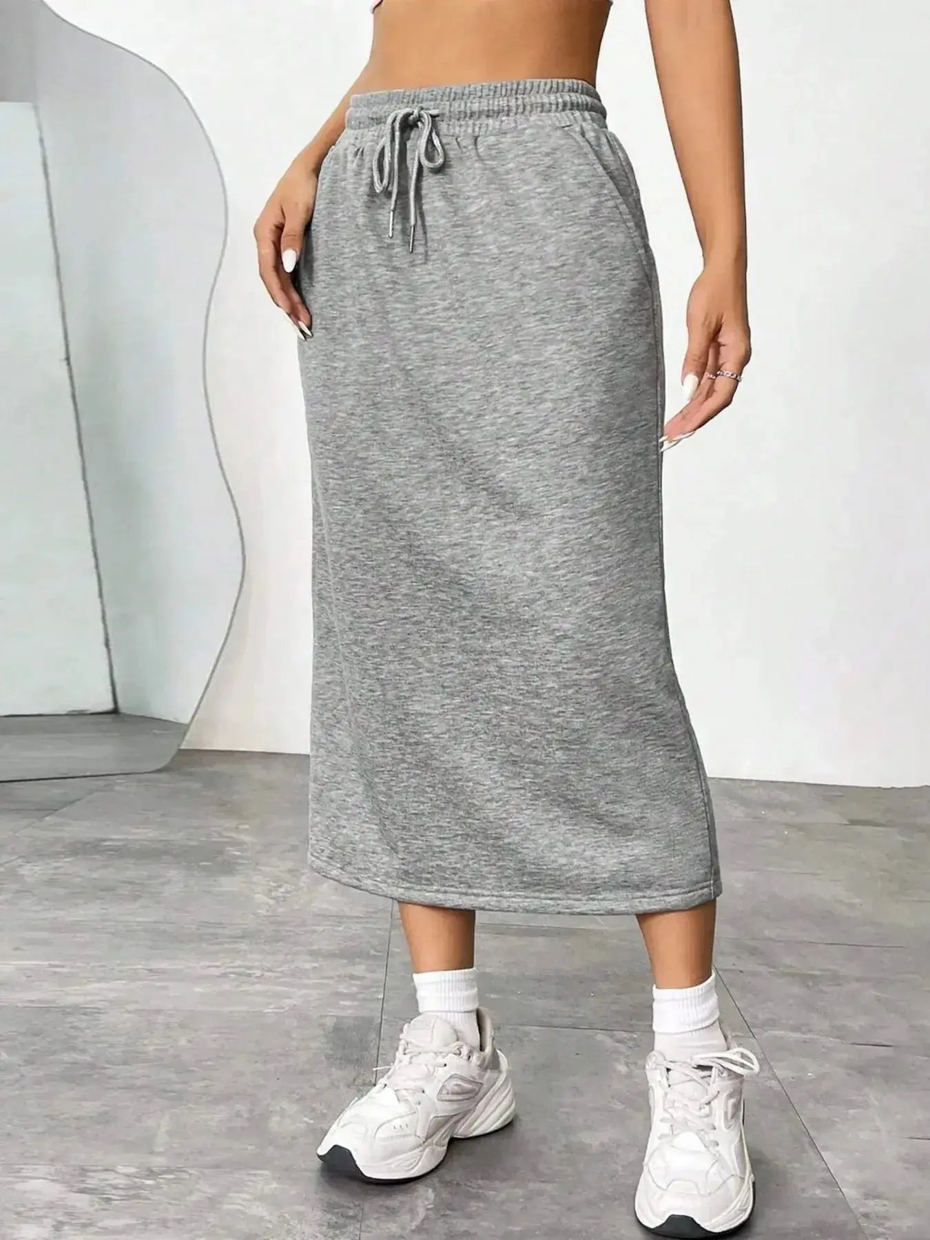 Slit Drawstring Midi Skirt - Plush Fashion Hub