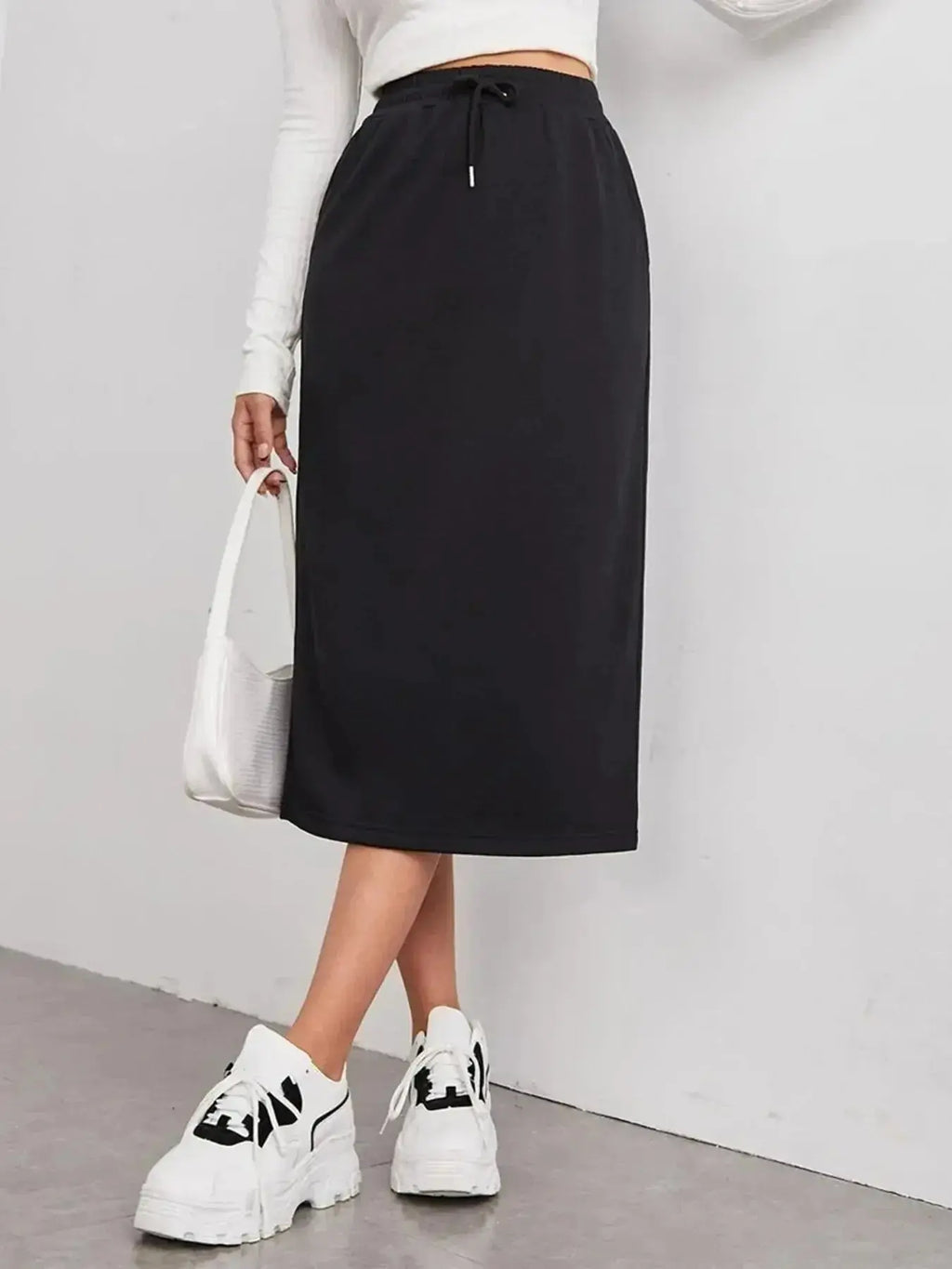 Slit Drawstring Midi Skirt - Plush Fashion Hub