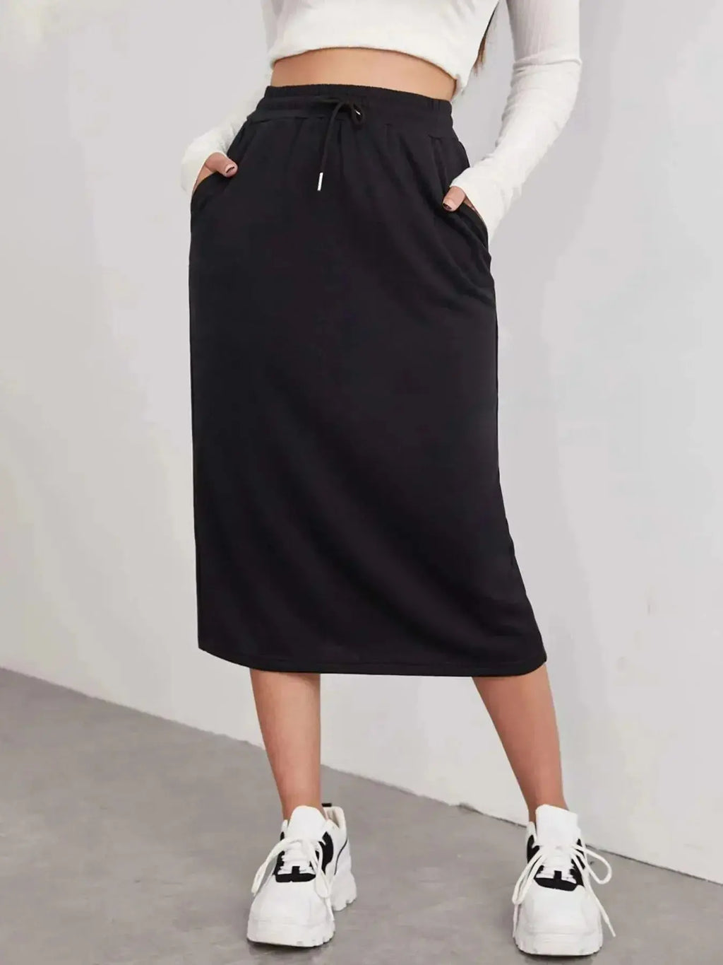 Slit Drawstring Midi Skirt - Plush Fashion Hub