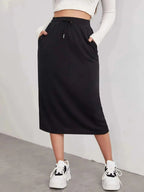 Slit Drawstring Midi Skirt - Plush Fashion Hub