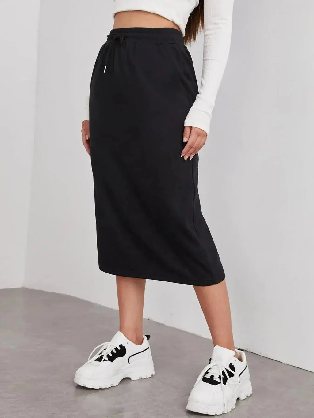 Slit Drawstring Midi Skirt - Plush Fashion Hub