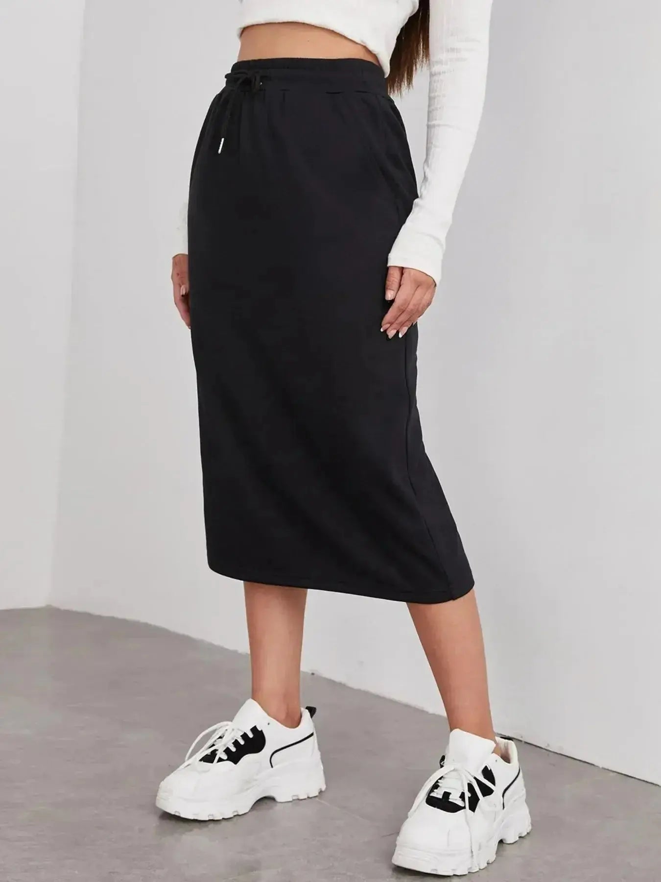 Slit Drawstring Midi Skirt - Plush Fashion Hub