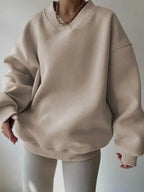 Women's Casual Solid Color Long Sleeve Crew Neck Sweater - Plush Fashion Hub
