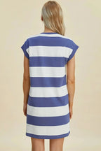 Basic Bae Full Size Striped Round Neck Cap Sleeve Mini Dress - Plush Fashion Hub