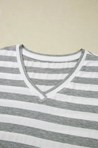 Casual Striped V-Neck Midi T-Shirt Dress - Plush Fashion Hub
