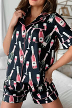 Champagne Print Short Sleeve Top and Shorts Set - Plush Fashion Hub