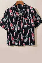 Champagne Print Short Sleeve Top and Shorts Set - Plush Fashion Hub