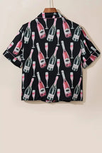 Champagne Print Short Sleeve Top and Shorts Set - Plush Fashion Hub