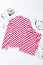 Checkered Button Up Top and Pants Lounge Set - Plush Fashion Hub