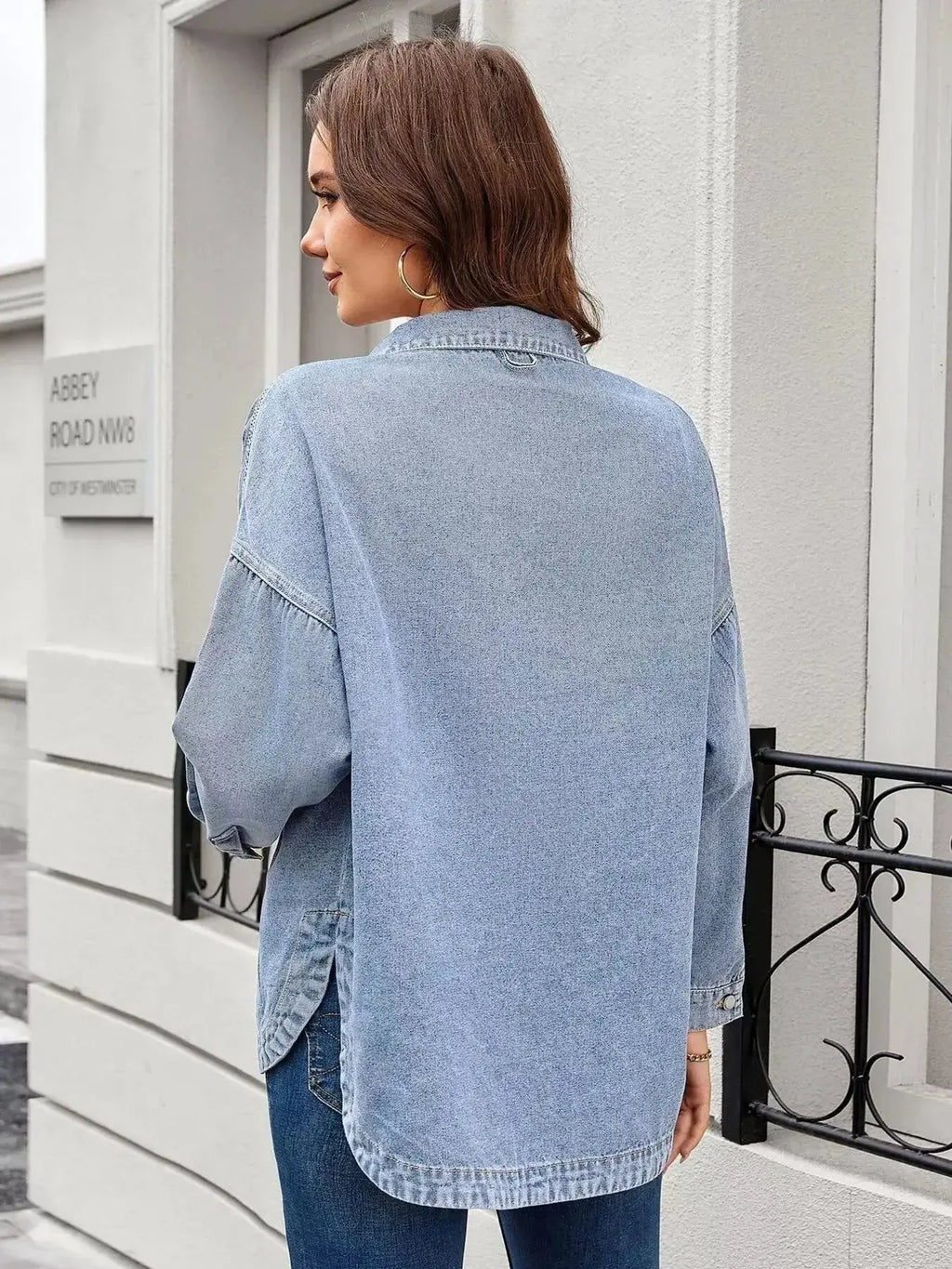 Button Up Long Sleeve Denim Shirt - Plush Fashion Hub