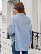 Button Up Long Sleeve Denim Shirt - Plush Fashion Hub
