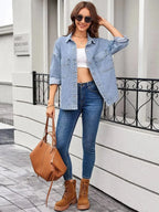 Button Up Long Sleeve Denim Shirt - Plush Fashion Hub