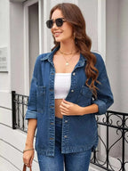 Button Up Long Sleeve Denim Shirt - Plush Fashion Hub