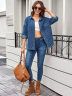 Button Up Long Sleeve Denim Shirt - Plush Fashion Hub