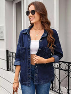Button Up Long Sleeve Denim Shirt - Plush Fashion Hub