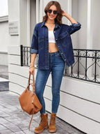 Button Up Long Sleeve Denim Shirt - Plush Fashion Hub