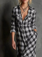 Full Size Plaid Button-Down Maxi Dress Plus Size - Plush Fashion Hub